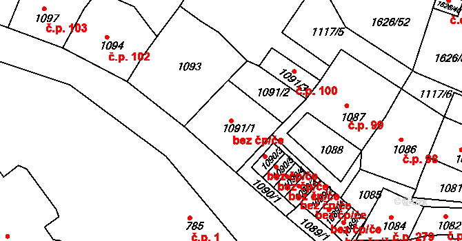 Teplické Předměstí 100, Bílina na parcele st. 1091/3 v KÚ Bílina, Katastrální mapa