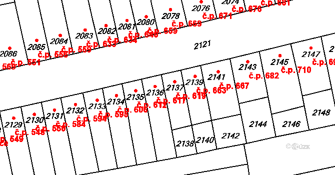 Šlapanice 619 na parcele st. 2137 v KÚ Šlapanice u Brna, Katastrální mapa