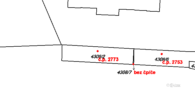 Žižkov 2773, Praha na parcele st. 4308/2 v KÚ Žižkov, Katastrální mapa