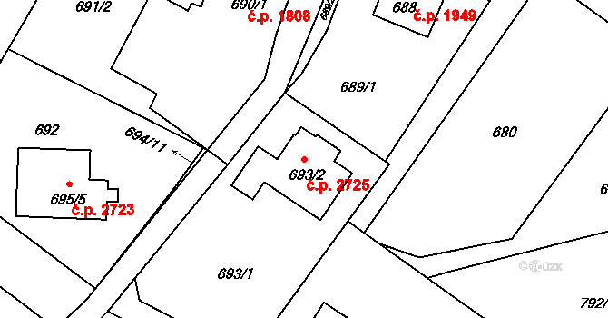 Rožnov pod Radhoštěm 2725 na parcele st. 693/2 v KÚ Tylovice, Katastrální mapa