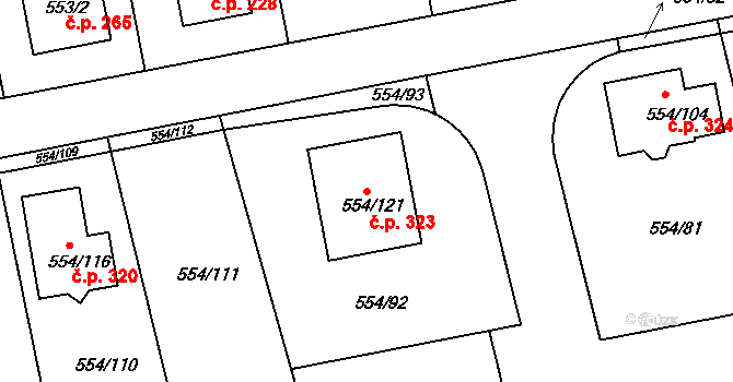 Čekanice 323, Tábor na parcele st. 554/121 v KÚ Čekanice u Tábora, Katastrální mapa