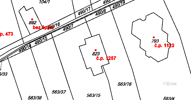 Rudná 1257 na parcele st. 823 v KÚ Dušníky u Rudné, Katastrální mapa