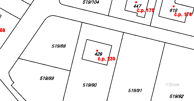 Horoušánky 239, Horoušany na parcele st. 429 v KÚ Horoušany, Katastrální mapa