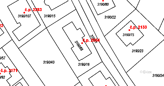 České Budějovice 7 2054, České Budějovice na parcele st. 3190/68 v KÚ České Budějovice 7, Katastrální mapa