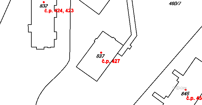 Rokytnice 427, Vsetín na parcele st. 837 v KÚ Rokytnice u Vsetína, Katastrální mapa