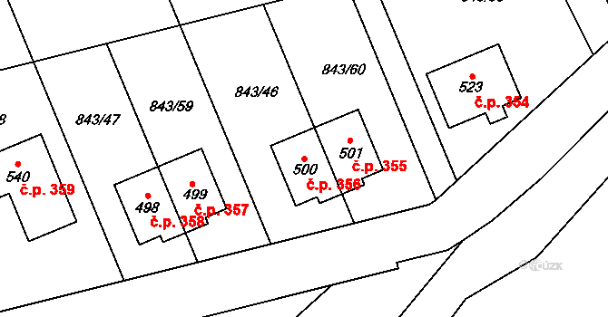 Cerhovice 356 na parcele st. 500 v KÚ Cerhovice, Katastrální mapa