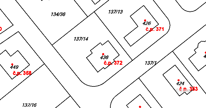 Mratín 372 na parcele st. 436 v KÚ Mratín, Katastrální mapa