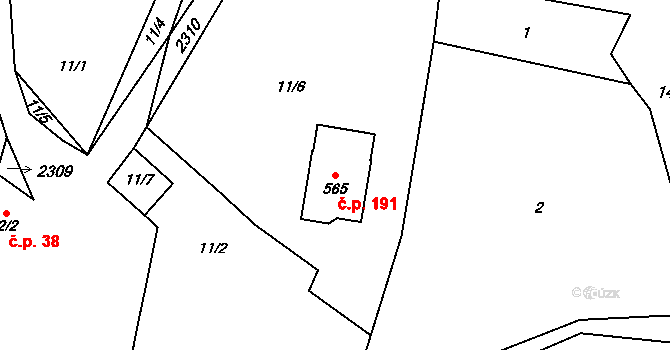 Pecerady 191, Týnec nad Sázavou na parcele st. 565 v KÚ Pecerady, Katastrální mapa