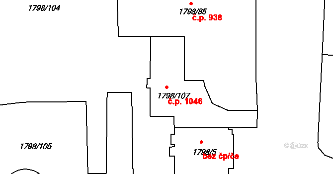 Hlubočepy 1046, Praha na parcele st. 1798/107 v KÚ Hlubočepy, Katastrální mapa