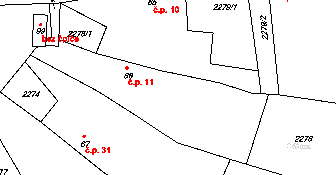 Řimovice 11 na parcele st. 66 v KÚ Řimovice, Katastrální mapa