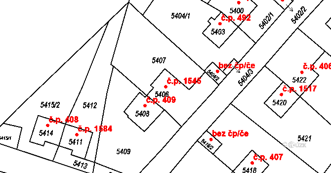 Slezská Ostrava 1545, Ostrava na parcele st. 5406 v KÚ Slezská Ostrava, Katastrální mapa