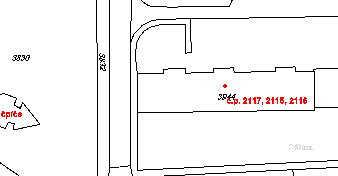 Žďár nad Sázavou 4 2115,2116,2117, Žďár nad Sázavou na parcele st. 3944 v KÚ Město Žďár, Katastrální mapa