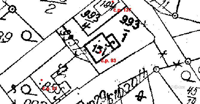 Vepřová 93 na parcele st. 212 v KÚ Vepřová, Katastrální mapa