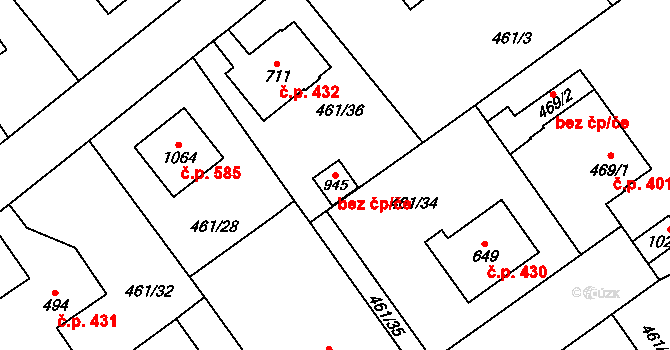 Borohrádek 38457636 na parcele st. 945 v KÚ Borohrádek, Katastrální mapa