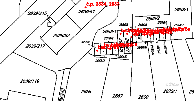 Praha 40360636 na parcele st. 2658/2 v KÚ Žižkov, Katastrální mapa
