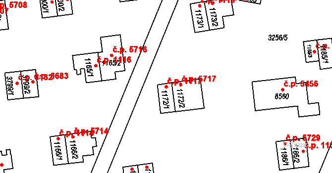 Zlín 1117 na parcele st. 1172/1 v KÚ Zlín, Katastrální mapa