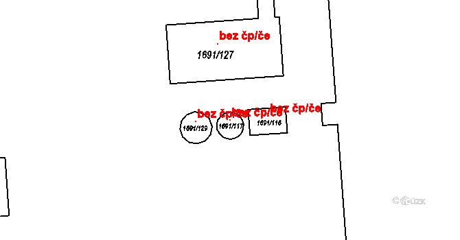 Brno 45562636 na parcele st. 1691/117 v KÚ Černovice, Katastrální mapa