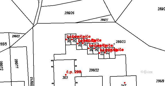 Žďárky 46007636 na parcele st. 307 v KÚ Žďárky, Katastrální mapa