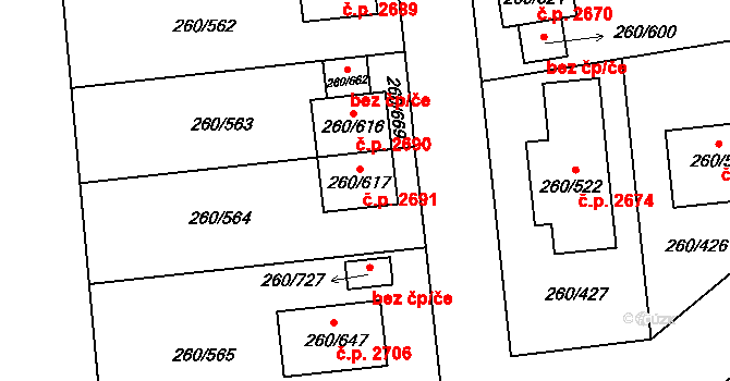 České Budějovice 2 2691, České Budějovice na parcele st. 260/617 v KÚ Haklovy Dvory, Katastrální mapa