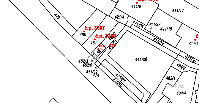 Chomutov 727 na parcele st. 482/5 v KÚ Chomutov I, Katastrální mapa