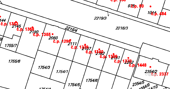 Budějovické Předměstí 1340, Písek na parcele st. 2107 v KÚ Písek, Katastrální mapa