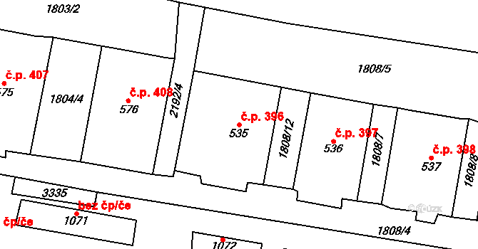 Králíky 396 na parcele st. 535 v KÚ Králíky, Katastrální mapa