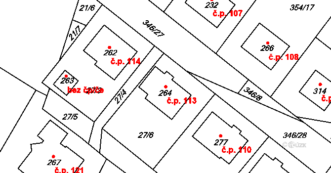 České Heřmanice 113 na parcele st. 264 v KÚ České Heřmanice, Katastrální mapa