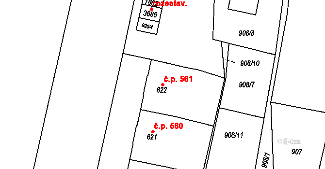 Choceň 561 na parcele st. 622 v KÚ Choceň, Katastrální mapa