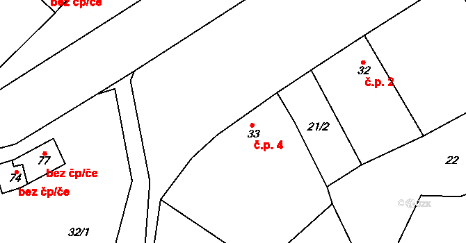 Rasochy 4, Uhlířská Lhota na parcele st. 33 v KÚ Rasochy, Katastrální mapa