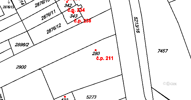 Pocinovice 211 na parcele st. 280 v KÚ Pocinovice, Katastrální mapa