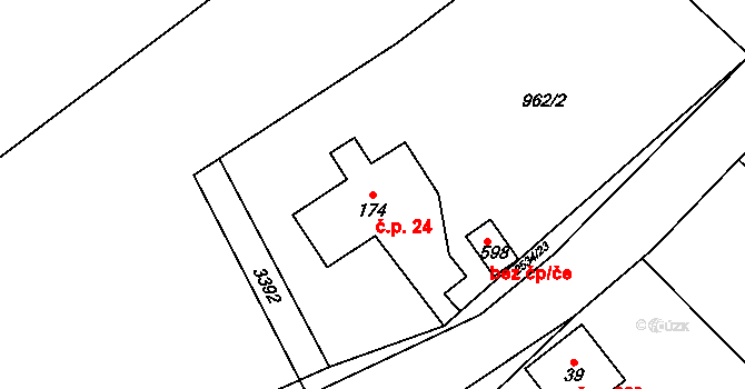 Heřmánkovice 24 na parcele st. 174 v KÚ Heřmánkovice, Katastrální mapa
