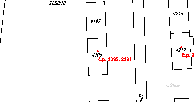 Zelené Předměstí 2391,2392, Pardubice na parcele st. 4198 v KÚ Pardubice, Katastrální mapa