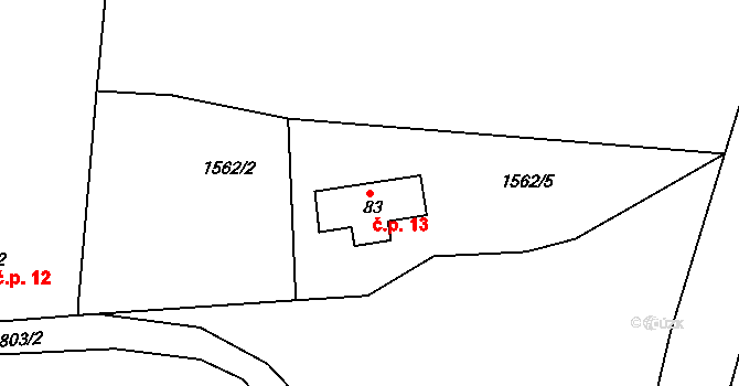 Ratiborova Lhota 13, Mičovice na parcele st. 83 v KÚ Ratiborova Lhota, Katastrální mapa