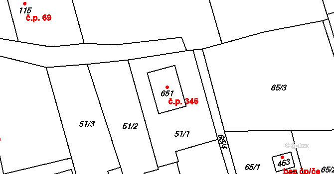 Štítina 346 na parcele st. 651 v KÚ Štítina, Katastrální mapa