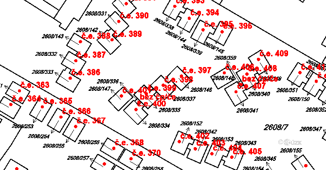 Staré Splavy 398, Doksy na parcele st. 2608/337 v KÚ Doksy u Máchova jezera, Katastrální mapa