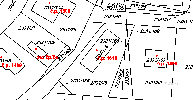 Hořovice 1619 na parcele st. 2331/176 v KÚ Hořovice, Katastrální mapa