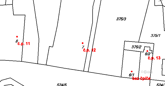Kralovice 12, Nebahovy na parcele st. 7 v KÚ Kralovice, Katastrální mapa