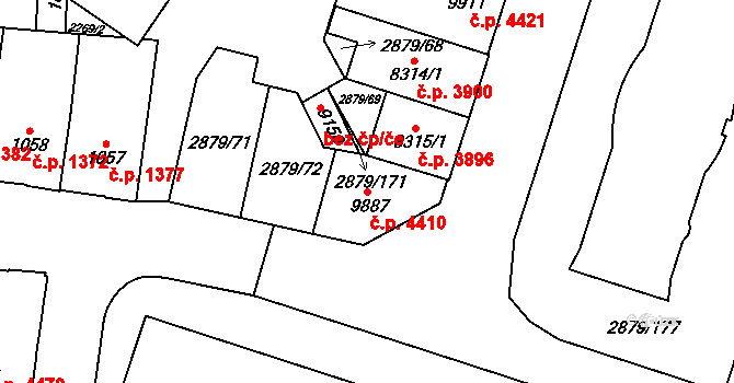 Hodonín 4410 na parcele st. 9887 v KÚ Hodonín, Katastrální mapa