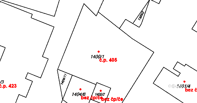 Fulnek 405 na parcele st. 1400/1 v KÚ Fulnek, Katastrální mapa