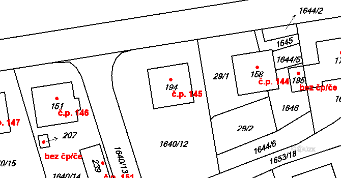 Nové Spolí 145, Český Krumlov na parcele st. 194 v KÚ Spolí-Nové Spolí, Katastrální mapa