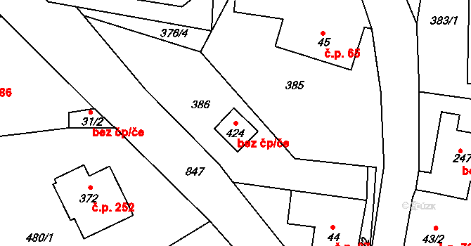 Oskava 88707636 na parcele st. 424 v KÚ Oskava, Katastrální mapa