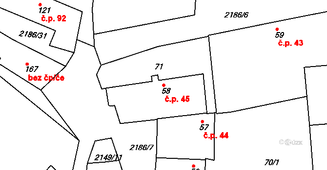 Katovice 45 na parcele st. 58 v KÚ Katovice, Katastrální mapa