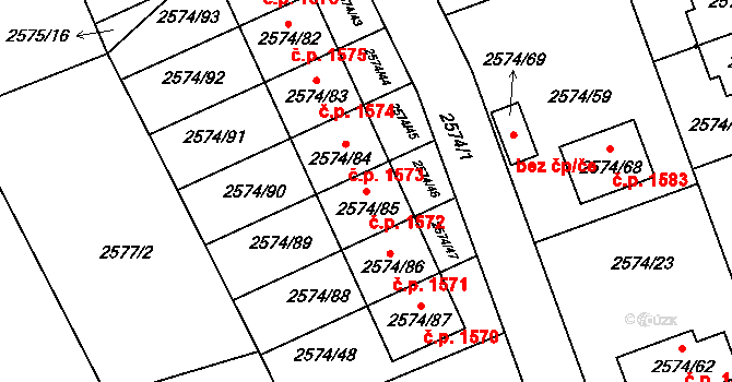 Kopřivnice 1572 na parcele st. 2574/85 v KÚ Kopřivnice, Katastrální mapa