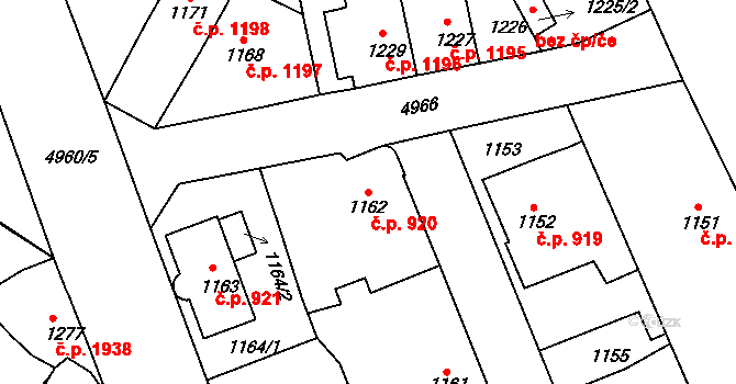 Louny 920 na parcele st. 1162 v KÚ Louny, Katastrální mapa