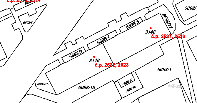 Žatec 2522,2523 na parcele st. 3146 v KÚ Žatec, Katastrální mapa