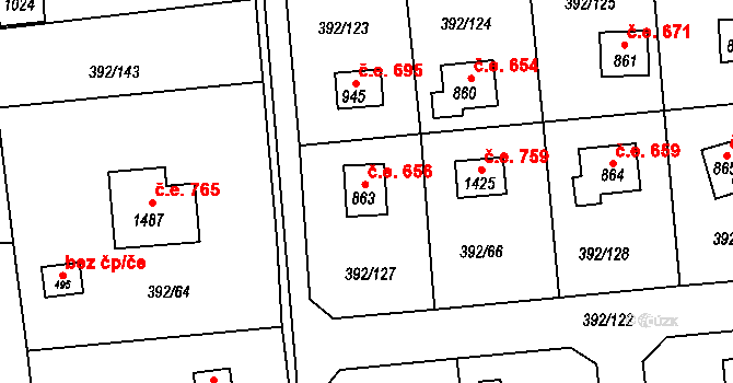 Šťáhlavy 656 na parcele st. 863 v KÚ Šťáhlavy, Katastrální mapa