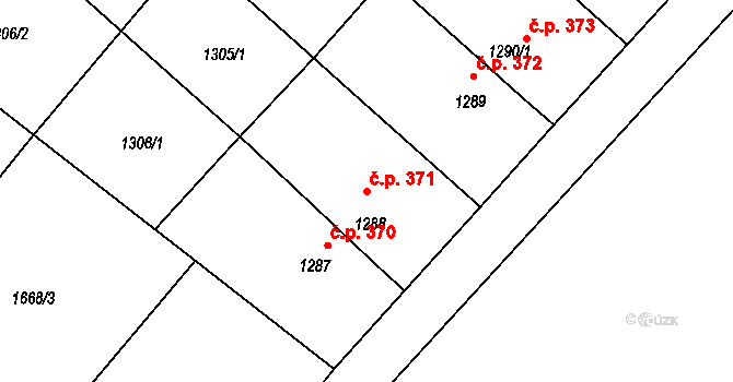 Drnholec 371 na parcele st. 1288 v KÚ Drnholec, Katastrální mapa