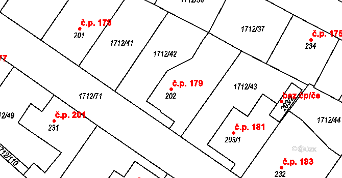 Tymákov 179 na parcele st. 202 v KÚ Tymákov, Katastrální mapa