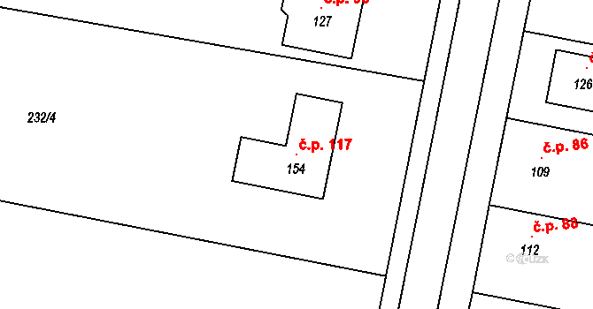 Tážaly 117, Kožušany-Tážaly na parcele st. 154 v KÚ Tážaly, Katastrální mapa