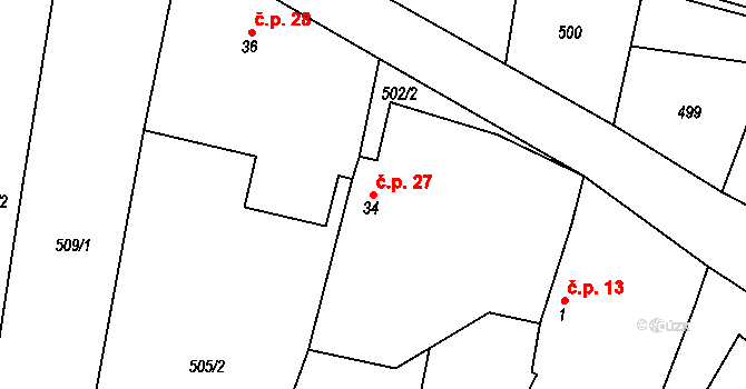 Oslnovice 27 na parcele st. 34 v KÚ Oslnovice, Katastrální mapa